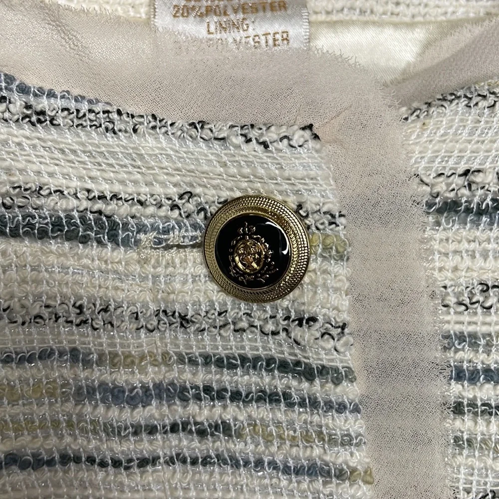 MONROE & MAIN Blazer Gray & Cream Tweed Crested Buttons Single Breasted 16